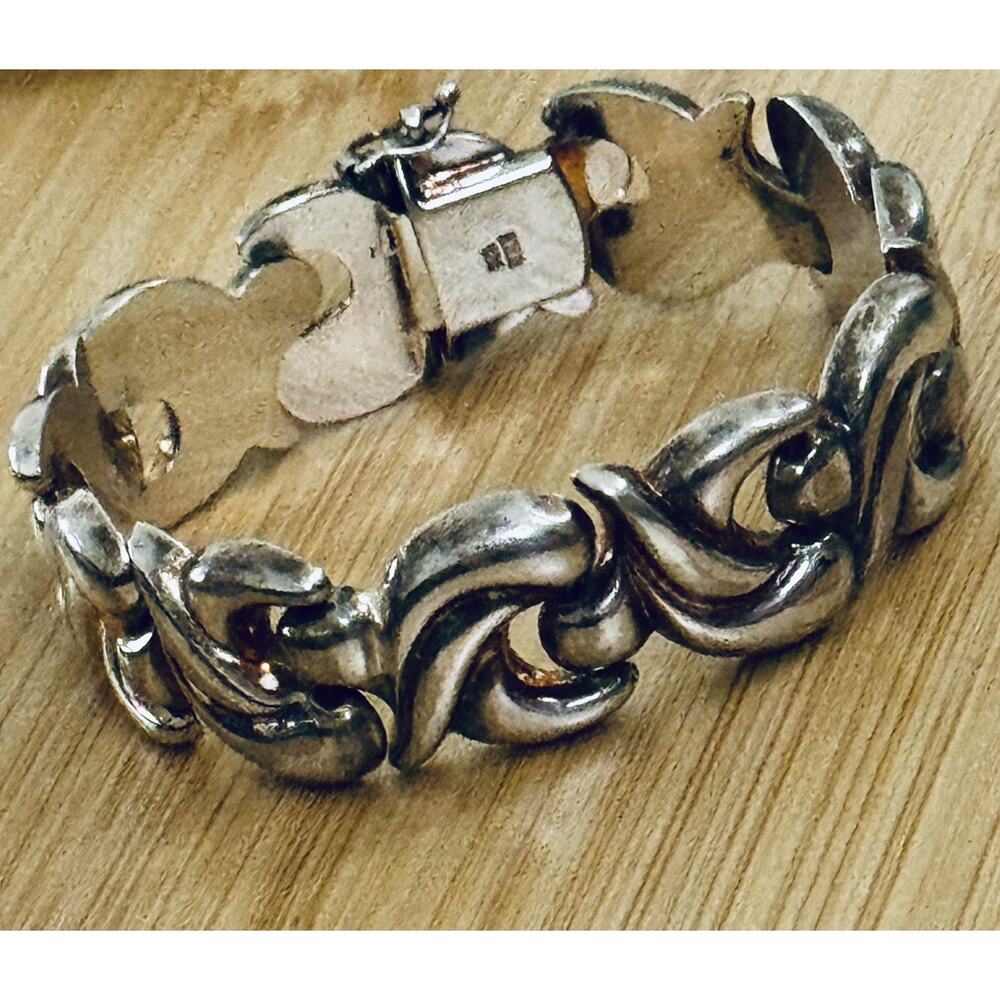 Vintage Milor Italy 925 Sterling Silver Fan Scroll Link Bracelet 7.5” 22g - Picture 3 of 12